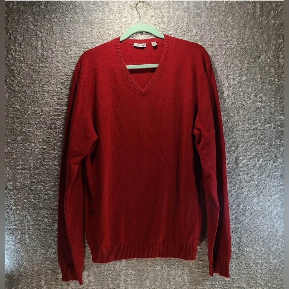 Mette Men Long Sleeve Pullover Sweater V-Neck Red XL Cashmere
